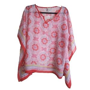 Talbots M Top Kaftan Boho Peasant‎ Lightweight Asymmetrical Kimono Cover-Up Pool